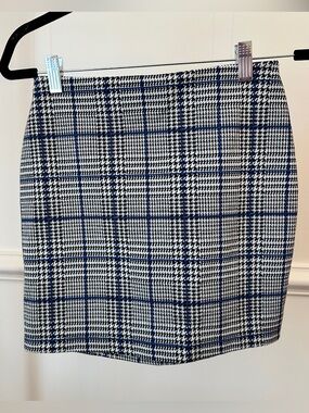 Express Houndstooth Plaid Mini Skirt Black White Blue XS